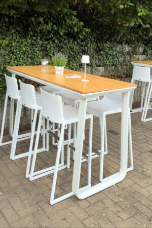 Design Hochtisch - Brückentisch Salt weiß - Bambus